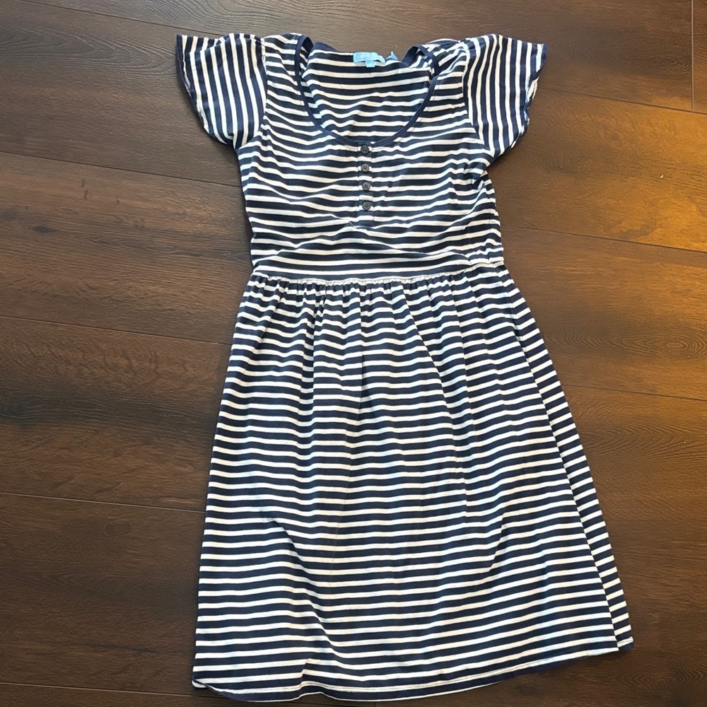 Draper James Navy and White Striped Casual Dress